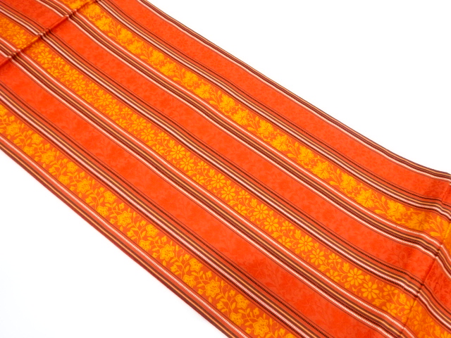 JAPANESE FUKURO OBI / WOVEN STRIPE & FLORAL PLANTS